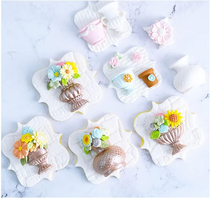 Flower Urns Vases Pots Silicone Mould Cake Fondant Gum Paste Mold for Sugar Past gallery