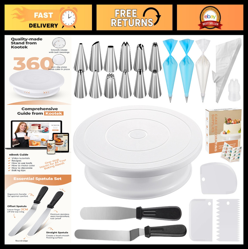 71PC Cake Decorating Kit - Turntable, Icing Tips, Spatulas, Piping Bags & Tutori