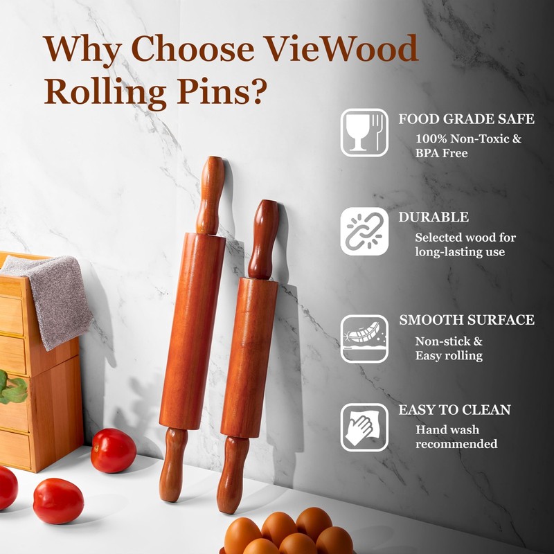 Wooden Rolling Pin, 18 Inch Set of 4 Wooden Dough Roller for Baking Pizza, Pi... gallery
