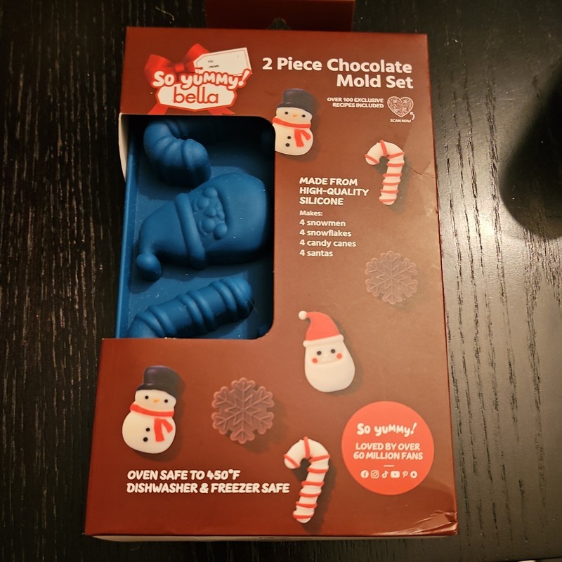 Silicone Mold Set Chocolate Santa Snowman Canes Snowflakes 2 trays candy or soap
