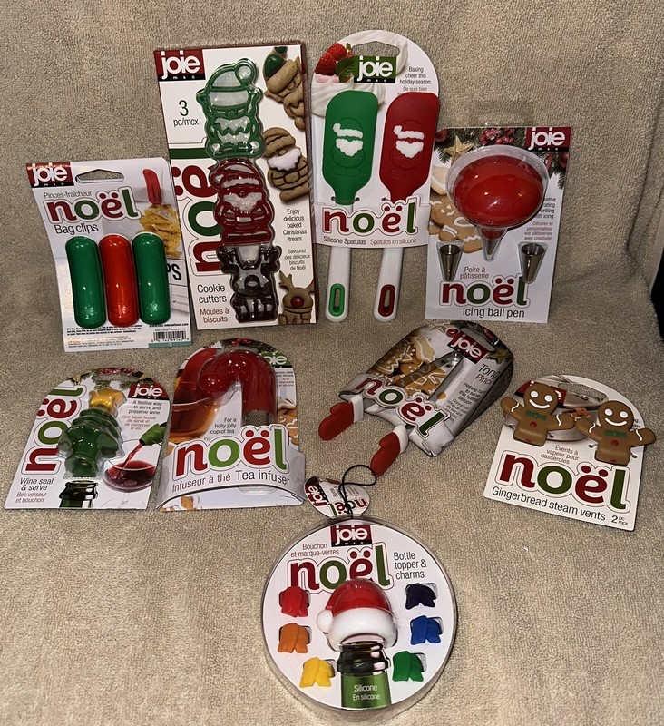 Joie NOEL Christmas Cookie Cutters Wine Topper Markers Spatulas Clips Tongs LOT