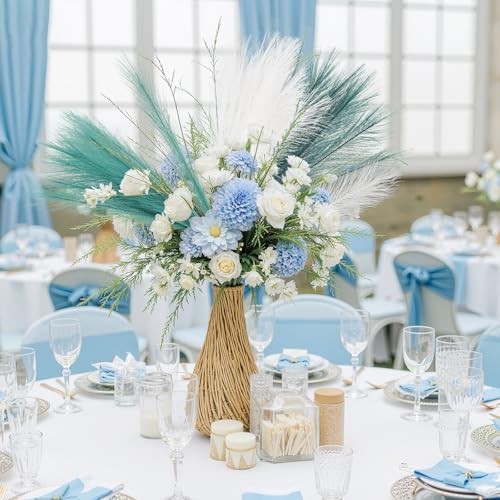 pcs Blue Faux Pampas Grass Decor, 21.6in 30 Teal Blue & White & Deep Blue gallery