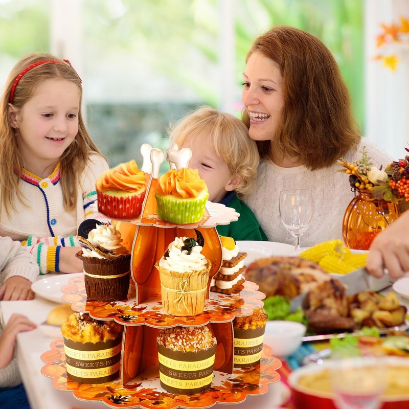 Thanksgiving Cupcake Stand Fall 3 Tier Dessert Cupcake Stand Pumpkin Turkey C... gallery