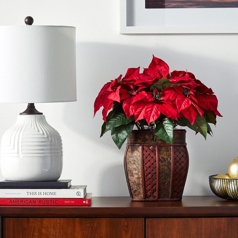 Nearly Natural Poinsettia Decorative Vase Silk Arrangement gallery