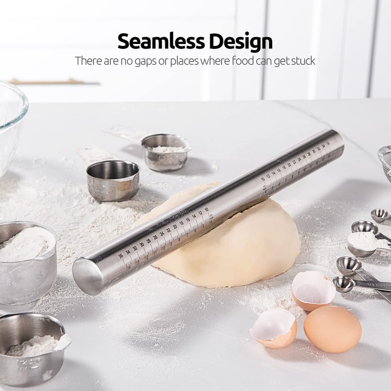 18/8 Stainless Steel 16 inch Adjustable Rolling Pin with Silicone Removable T... gallery