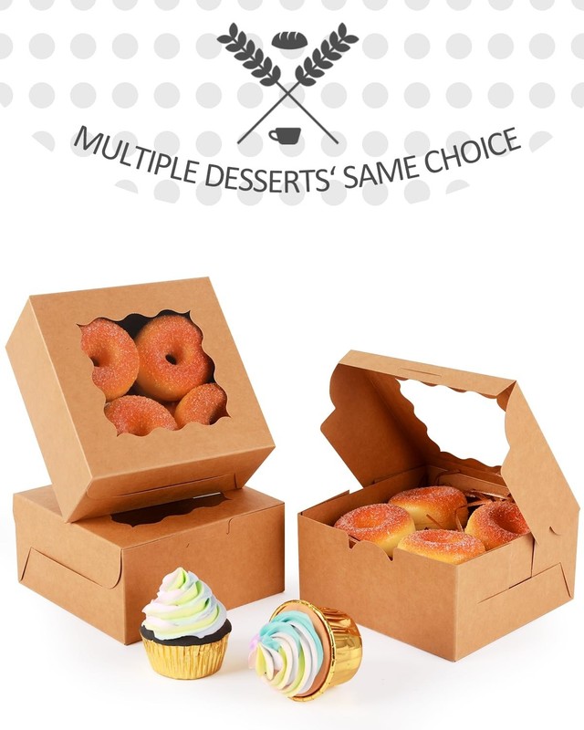 140Pcs Brown Bakery Boxes with Window - 6"x6"x3" Macaron, Donut & Cookie Boxes gallery