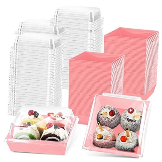 100 Pack Charcuterie Boxes with Clear Lids Valentine Gift 5 Inch Cookie Pink