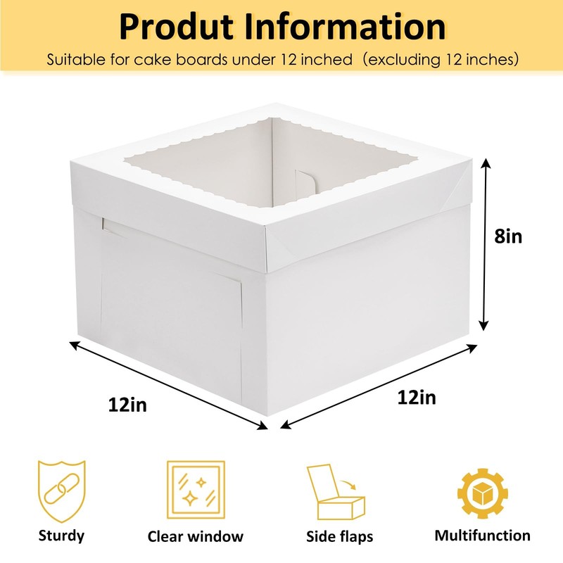 30 Pack Cake Boxes 12 Inch with Cake Boards 15 Boxes & 15 Boards, 12x12x8 Inc... gallery