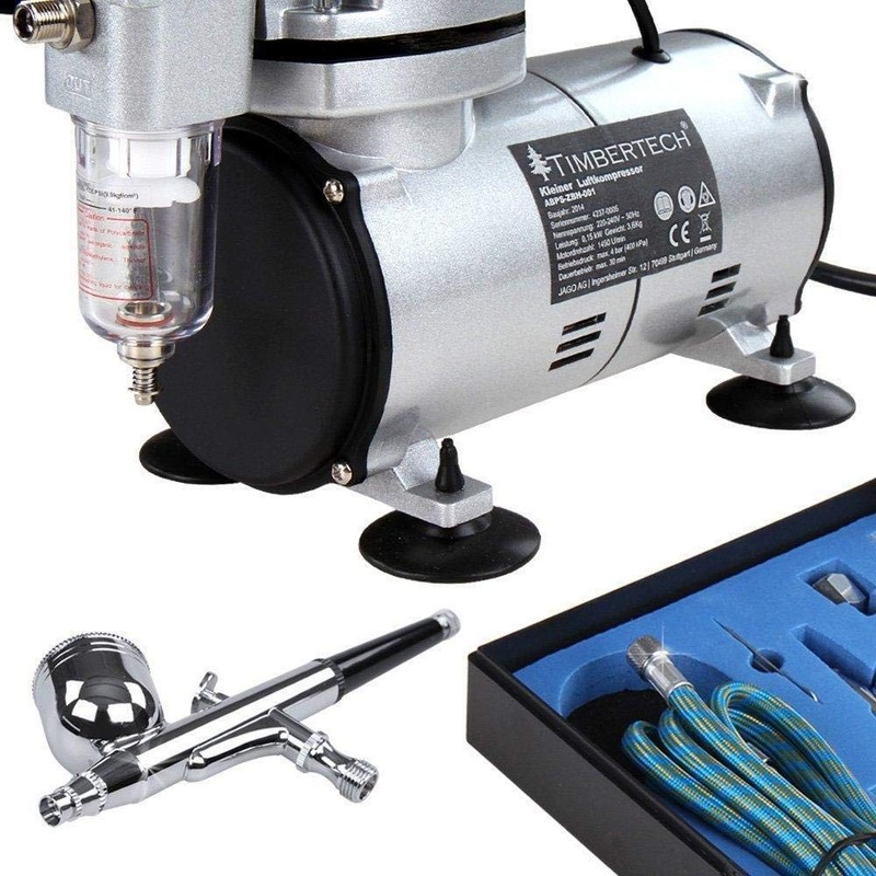 TIMBERTECH Airbrush Kit with Compressor, Multi-purpose 37.5*22*27ines, Silver gallery