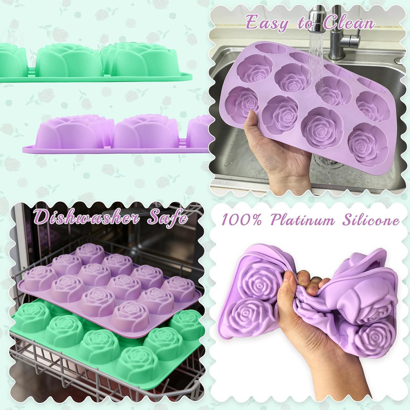 2 Pcs Large Rose Silicone Mold for Chocolate Strawberry, Easy Release Rose Ice C gallery