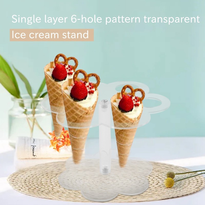 1pcs 6 Holes Acrylic Ice Cream Cone Stand Holder Transparent E3P59345 gallery