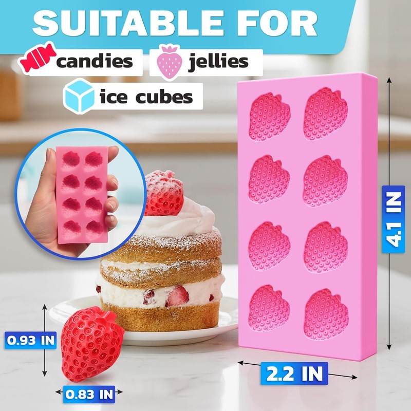 Strawberry Silicone Mold – Food-Grade Strawberry Mold, Pink Silicone Pan 4.2"... gallery