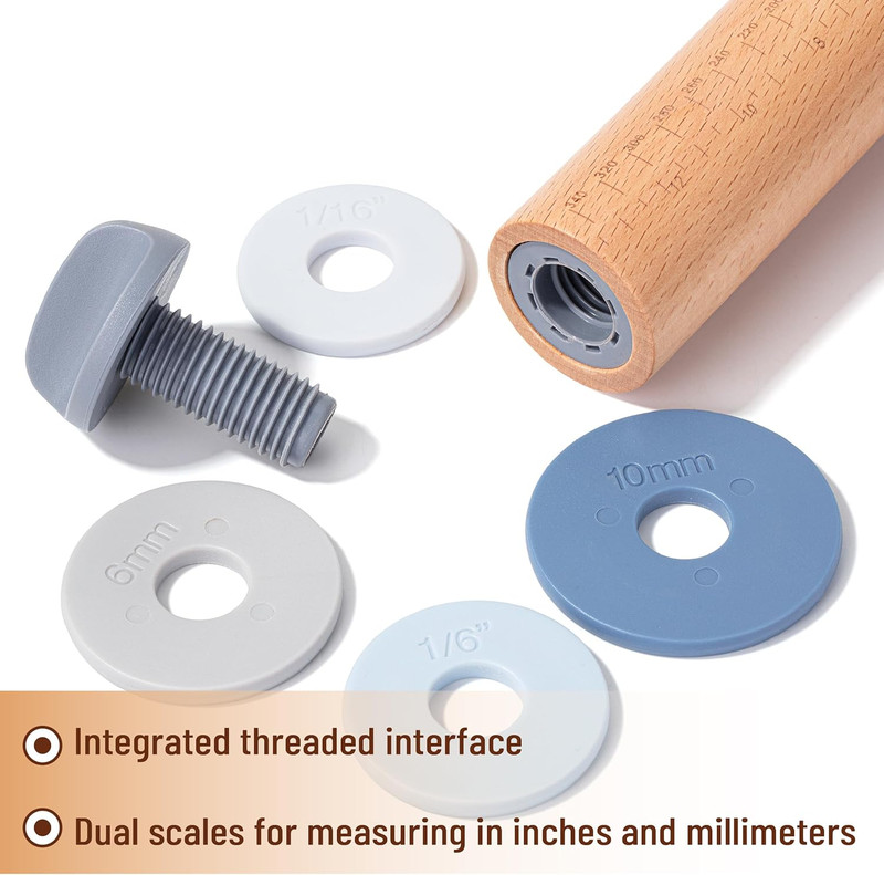 - Adjustable Rolling Pin with Thickness Rings, 13.8", 4 Rings | 2-10 gallery