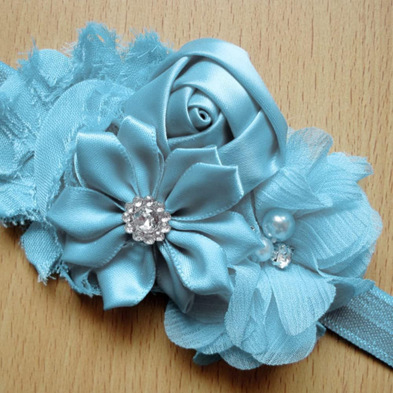 30 PCS Rhinestone Pearl Blue Chiffon Flower Sewing Fabric Appliques for Cloth... gallery