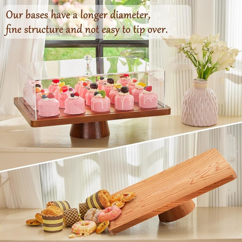 Cake Stand with Lid - Acacia Wooden Cake Stand, 2-in-1 Shatterproof Serving Tray gallery