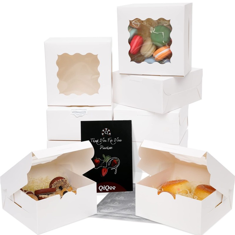 100pcs White Bakery Boxes with Window 6x6x3 inches Thick & Sturdy Macaroon Pa... gallery