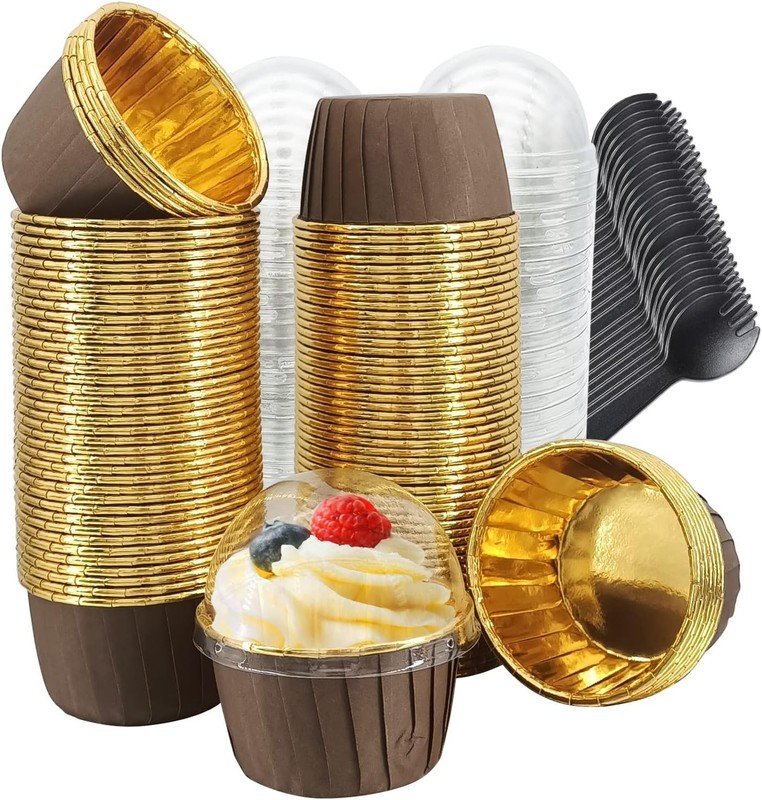 Chic Mini Muffin Liners with Lids & Spoons - 100 Pack, 3.5 oz for All Occasions gallery
