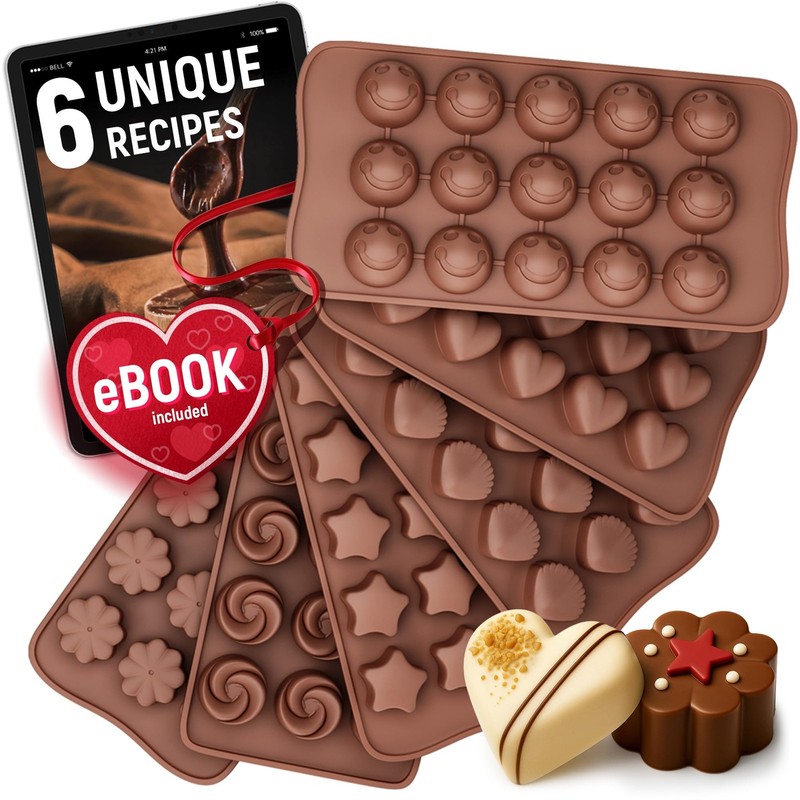6 PCS Food Grade NonStick Silicone Chocolate Moulds For Jelly Candy Truffles