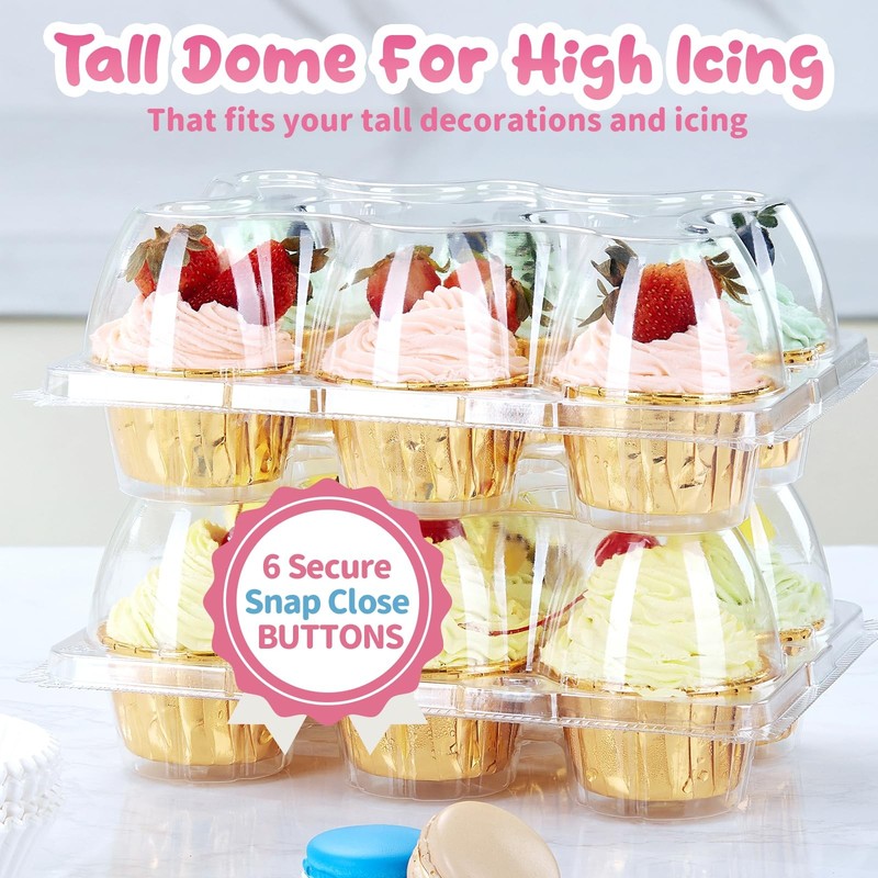 (6 Count x 40 Sets) Stackable Cupcake Containers with 240 Pack Liners, Plasti... gallery