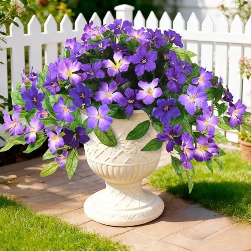 Artificial Fake Flowers Plants Outdoor, 2PCS B01 Deep Purple+ Light Purple