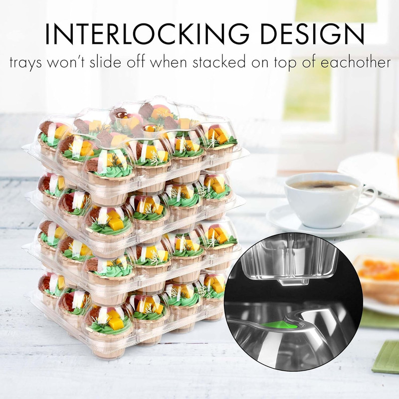 (12 Count X 12 Sets) Cupcake Containers with 144 Liners, Thick Plastic Cupcake B gallery
