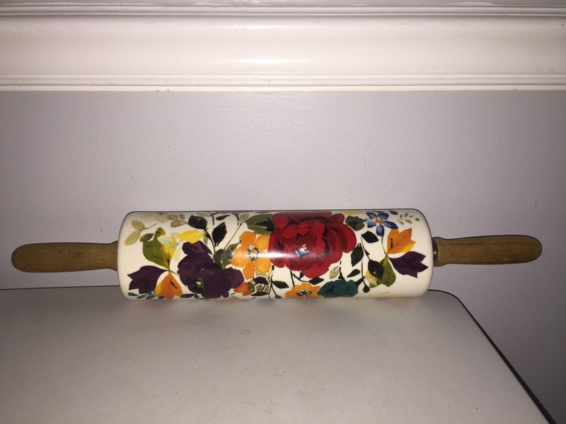 The Pioneer Woman Ceramic Rolling Pin Floral w/Wood Handles