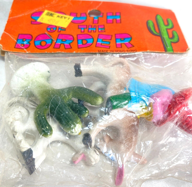 Vtg SOUTH Of BORDER Cake Decoration ~ Figures Donkey Cactus Mexico NEW OLD STOCK gallery