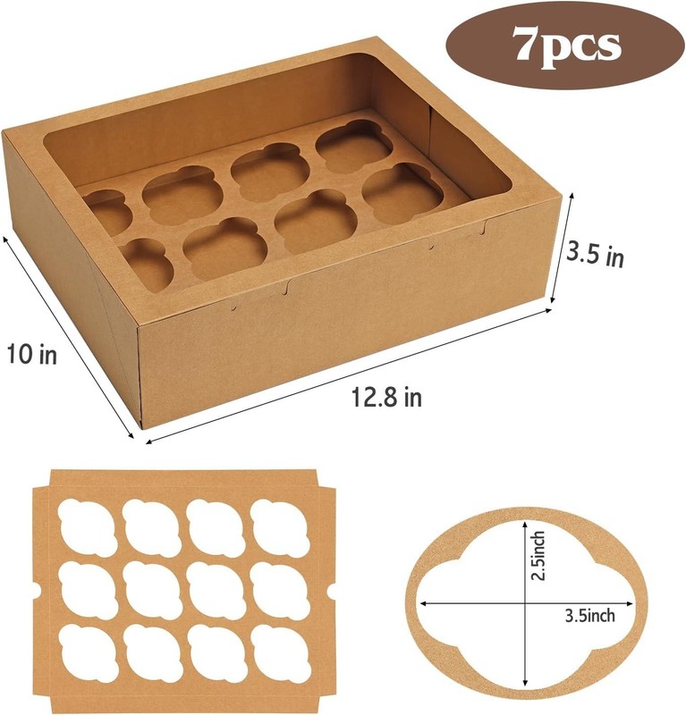 Cupcake Boxes 7 Pack Hold 12 Standard Cupcakes with Window Inserts Bakery Sup... gallery