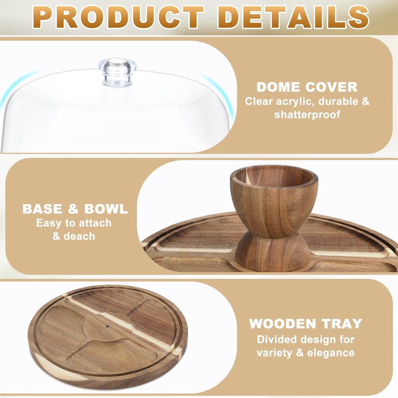 ASTROLIN Acacia Wood Cake Stand with Lid, 12'' Round Cake Holder with Clear A... gallery