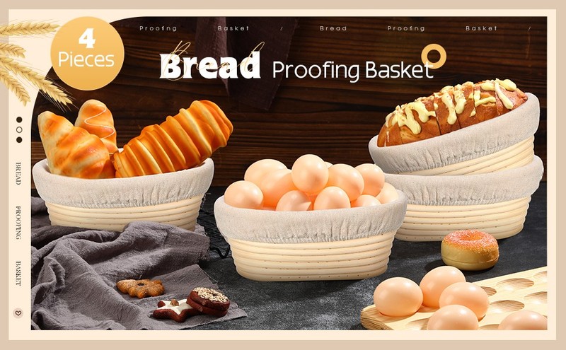 Set of 4 Bread Proofing Basket 8 Inches Oval Shaped Sourdough Bread gallery