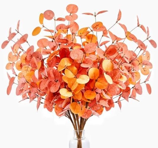 6 Pcs Fall Ecualyptus Leave Artifical Plants Decor 24" Autumn Fake Red gallery
