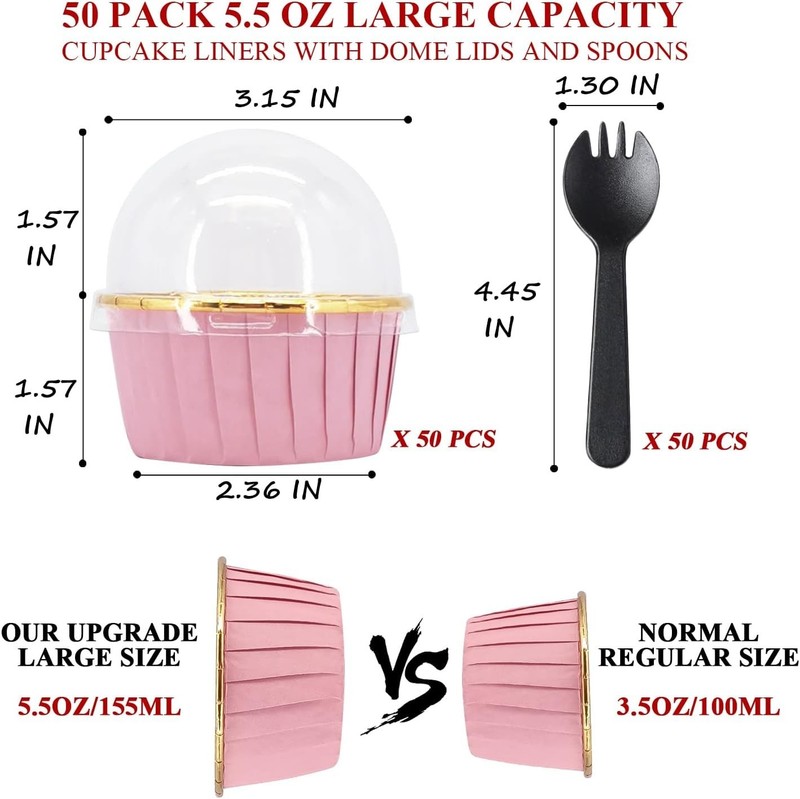 Cupcake Liners with Lids 50 Pack, 5oz Large Foil Cupcake Cups Muffin Tins,Dis... gallery