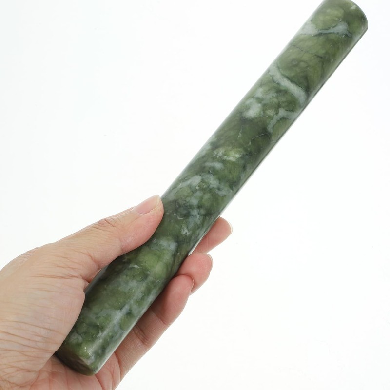 Amosfun Marble Dough Roller 2pcs Chinese Jade Stone 26.00X2.50X2.50CM, Green gallery