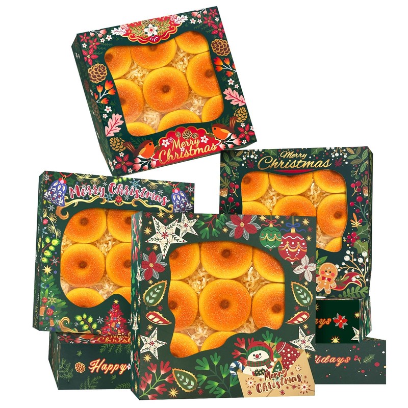 30 PCS Christmas Pie Boxes 8x8x2.5 Inch Gingerbread Cookie Bakery Box