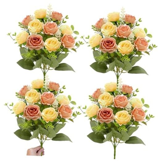 40 Heads Fake Roses Artificial Flowers for Outdoors Spring Champagne