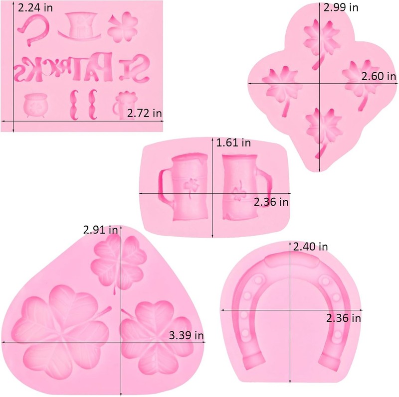 5Pcs St. Patrick's Day Silicone Molds, Shamrock four leaf 5 pcs molds(LC104) gallery