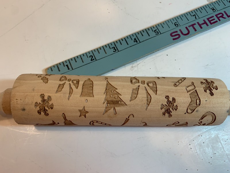 Christmas Themed Rolling Pin Natural Wood Laser Engraved 13 inch gallery