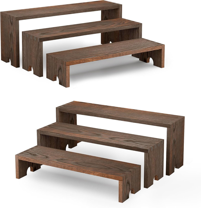 2 Set Wooden Cupcake Stand for Decor, 4 Tiered Stackable Display Risers, Farmhou