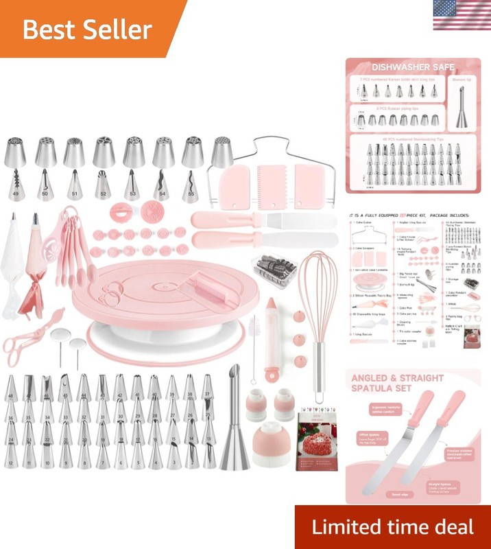 Complete Cake Decorating Set: 137-Pc Kit, Turntable & Patterns for All Ages