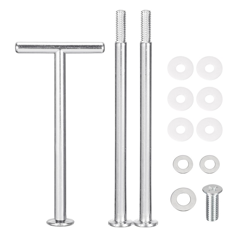 3 Set Cake Tray Stand Handle Plate Hardware Fitting, 3-Tiers T-Style Silver