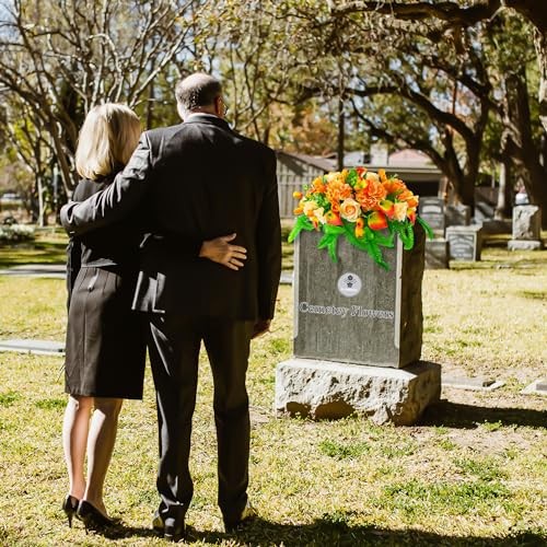 Artificial Cemetery Flowers - Outdoor Grave for Headstone Saddle Orange gallery