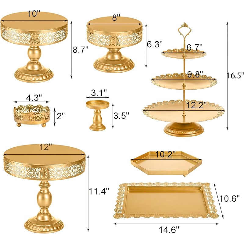 10 Pieces Gold Cake Stand Set, Metal Round Cupcake Holder Dessert Display Pla... gallery