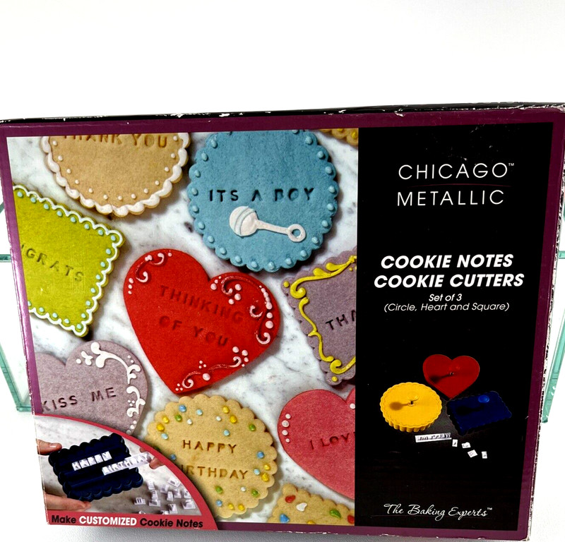 Chicago Metallic Cookie Cutters Notes Set of 3 Circle Heart & Square W/Box gallery