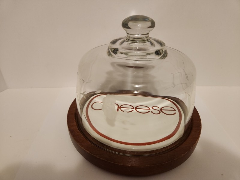 Vintage Goodwood Teak Wood Plate Covered Glass Dome Cake Cupcake Cheese Tray
