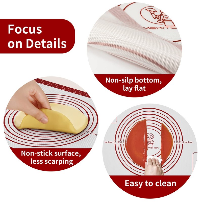 Silicone Baking Mat, Non Stick Pastry Mat Sheet for Dough 26"L x 16"W, Red gallery