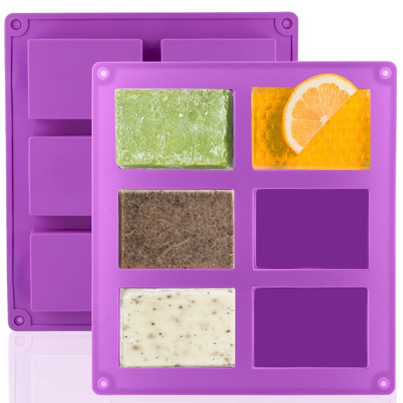 LERYKIN 2 Pack Silicone Soap Molds, 6 Mold, Purple – Rectangle