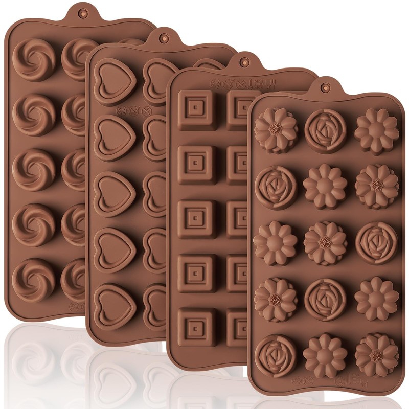 4 Pcs Silicone Chocolate Molds, Non-Stick Candy Molds for Making Bite Size Ch…