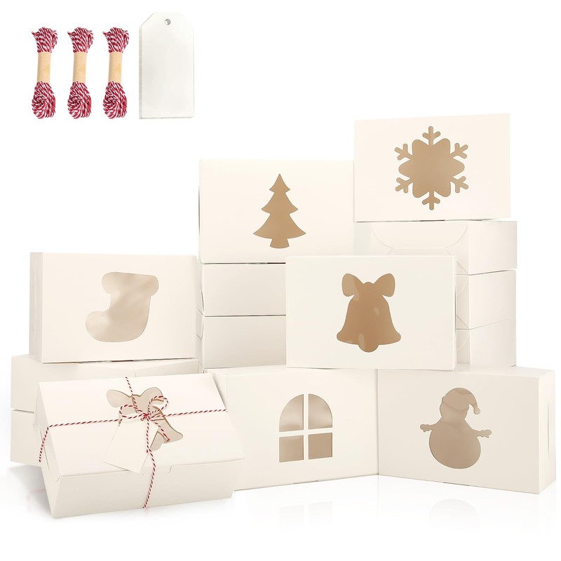 24 PCS Christmas Cookie Boxes, 9x6x3 Inches Bakery Boxes with Window Pastry T…