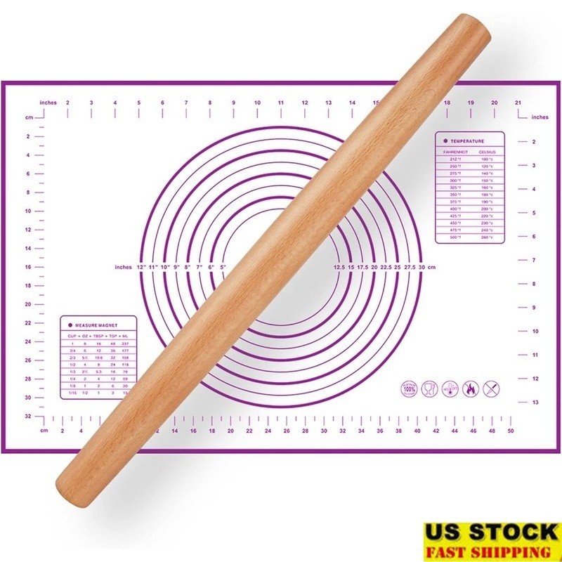 French Rolling Pin Wood Tapered Dough Roller Non-Stick Kitchen Baking Tool Set