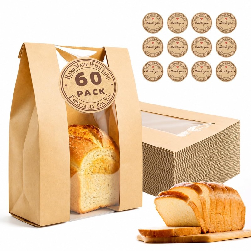 60pcs Bread Bags for Homemade Bread, Sourdough Bags with Window, 13.7 x 8.3 x...